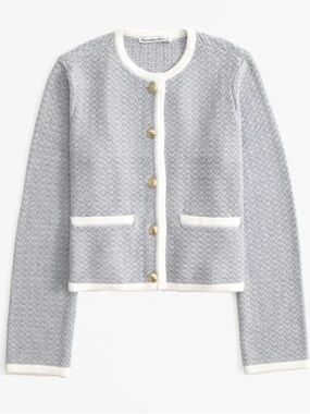 Abercrombie & Fitch Light Gray and White Textured Knit Cardigan